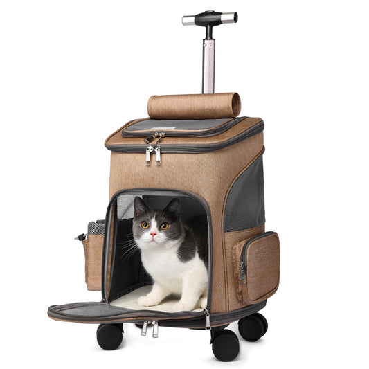 Pet Portable Backpack Trolley With Universal Wheel